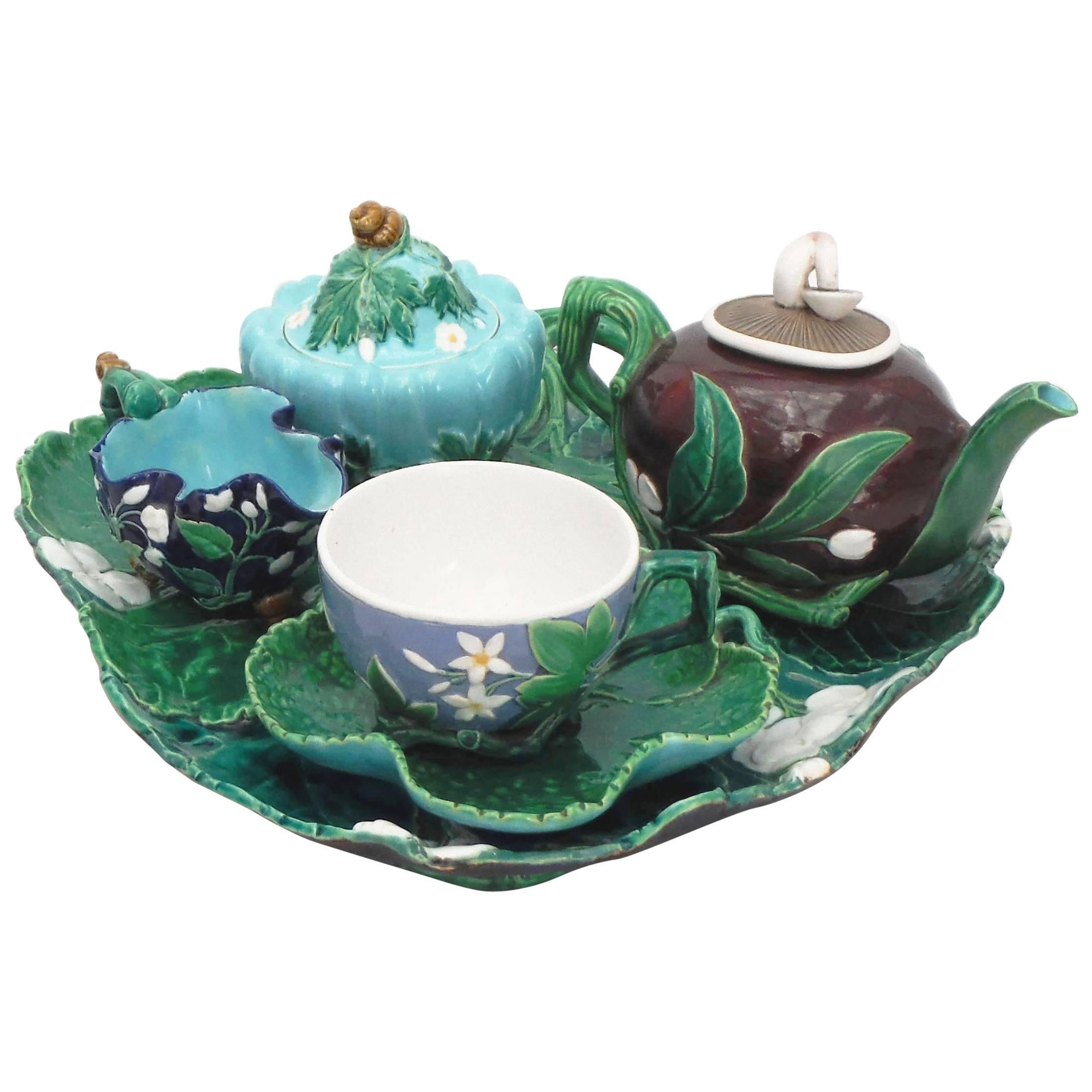 Majolica Minton Tea Set of Five Pieces, circa 1865