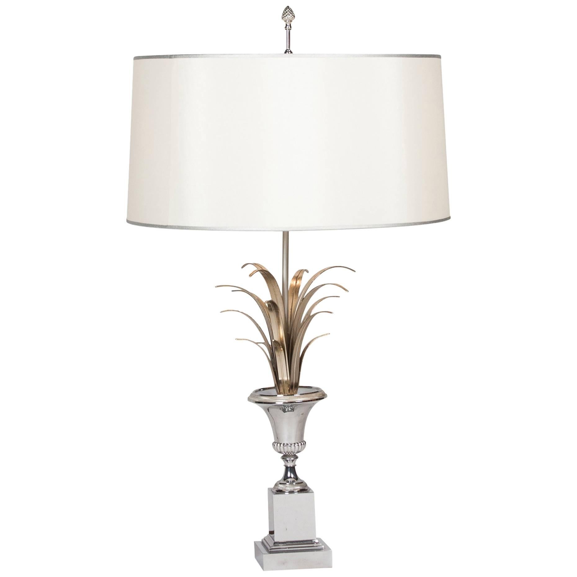 Polished Nickel Table Lamp by Charles et Cie, French, 1960s For Sale