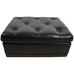 Tufted Leather Ottoman Foot Rest with Nail Head Trim by Hancock and Moore