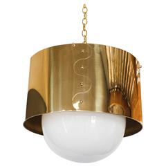 Mid-Century Brass Drum Restored Pendant or Chandelier