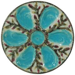19th Century Majolica Turquoise and White Oyster Plate S.Fielding and Co