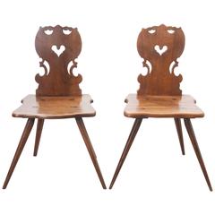Antique Pair of Early 19th Century Hand-Carved Alsatian Chairs