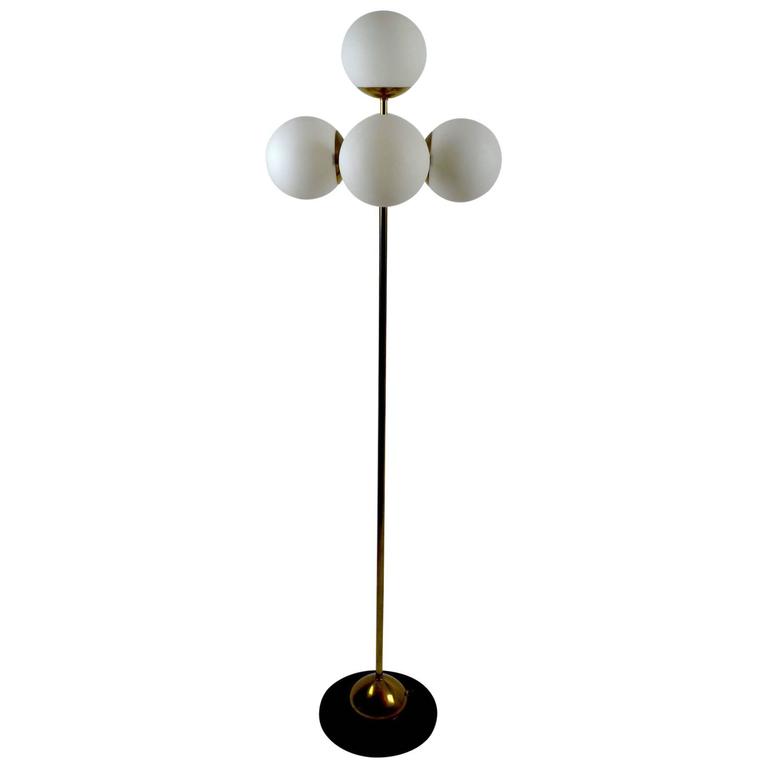 Five Globe Light Sputnik Floor Lamp In Brass And Black