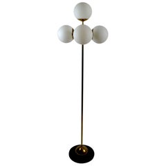 Vintage Five Globe Light Sputnik Floor Lamp in Brass and Black
