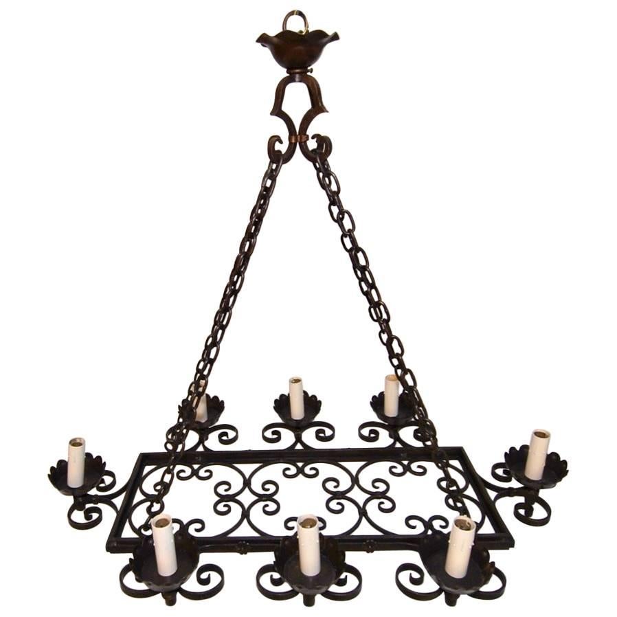 Beautiful Large All Hands Made French, 1940s Wrought Iron Chandelier