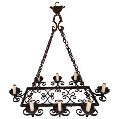 Beautiful Large All Hands Made French, 1940s Wrought Iron Chandelier
