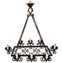 Beautiful Large All Hands Made French, 1940s Wrought Iron Chandelier 7
