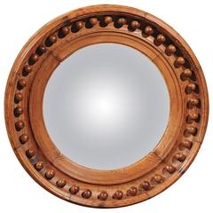 English Pine Girandole Convex Wall Mirror of Circular Shape from the Early 1800s