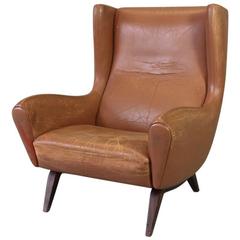 Brown Leather Lounge Chair by Illum Wikkelsø