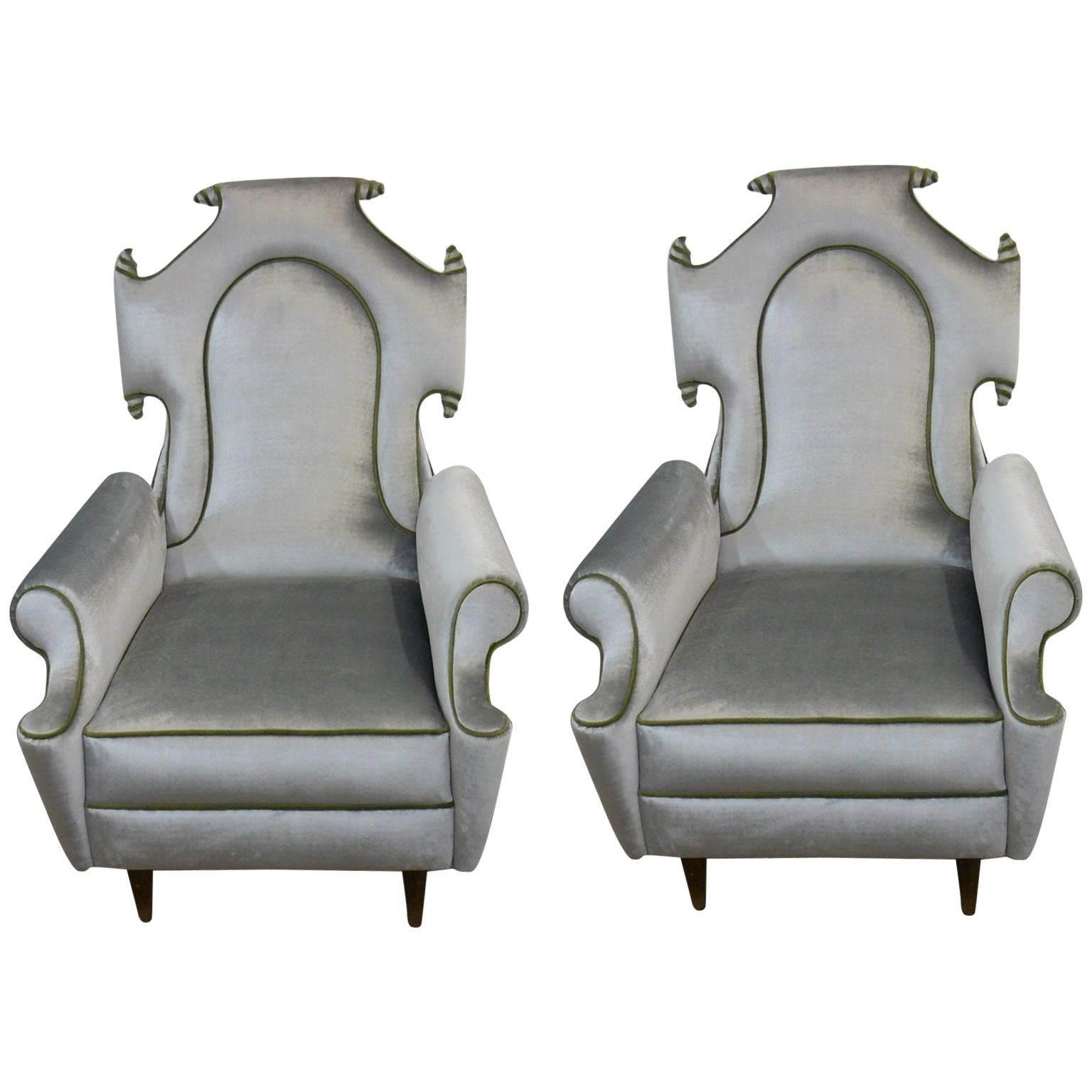 1950s Italian Venetian Pair of Armchairs in Hollywood Regency Style For Sale