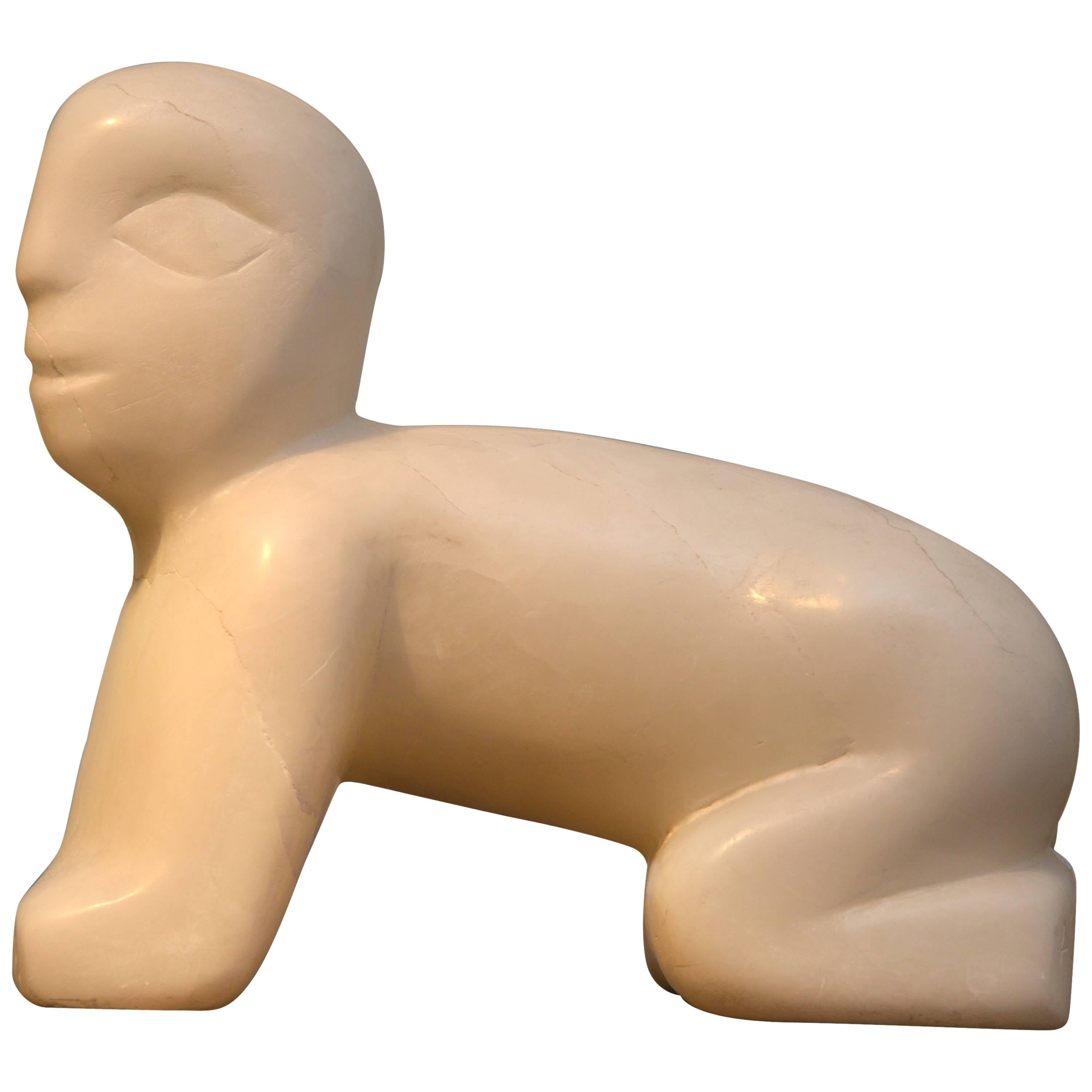 "Baby on All Fours" Alabaster Sculpture For Sale