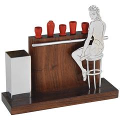Art Deco Cocktail Sticks Set with Girl in Bathing Suit, Attributed to Sudre