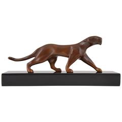 French Art Deco Bronze Panther Sculpture by Michel Decoux, 1930