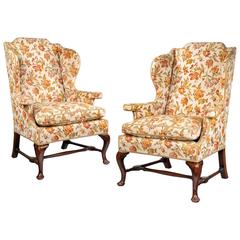 Large Pair of George II Style Wing Armchairs