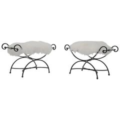 Mid-Century Iron Stools in Mongolian Lamb 5