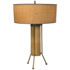 Two-Way Brass and Reed Table Lamp