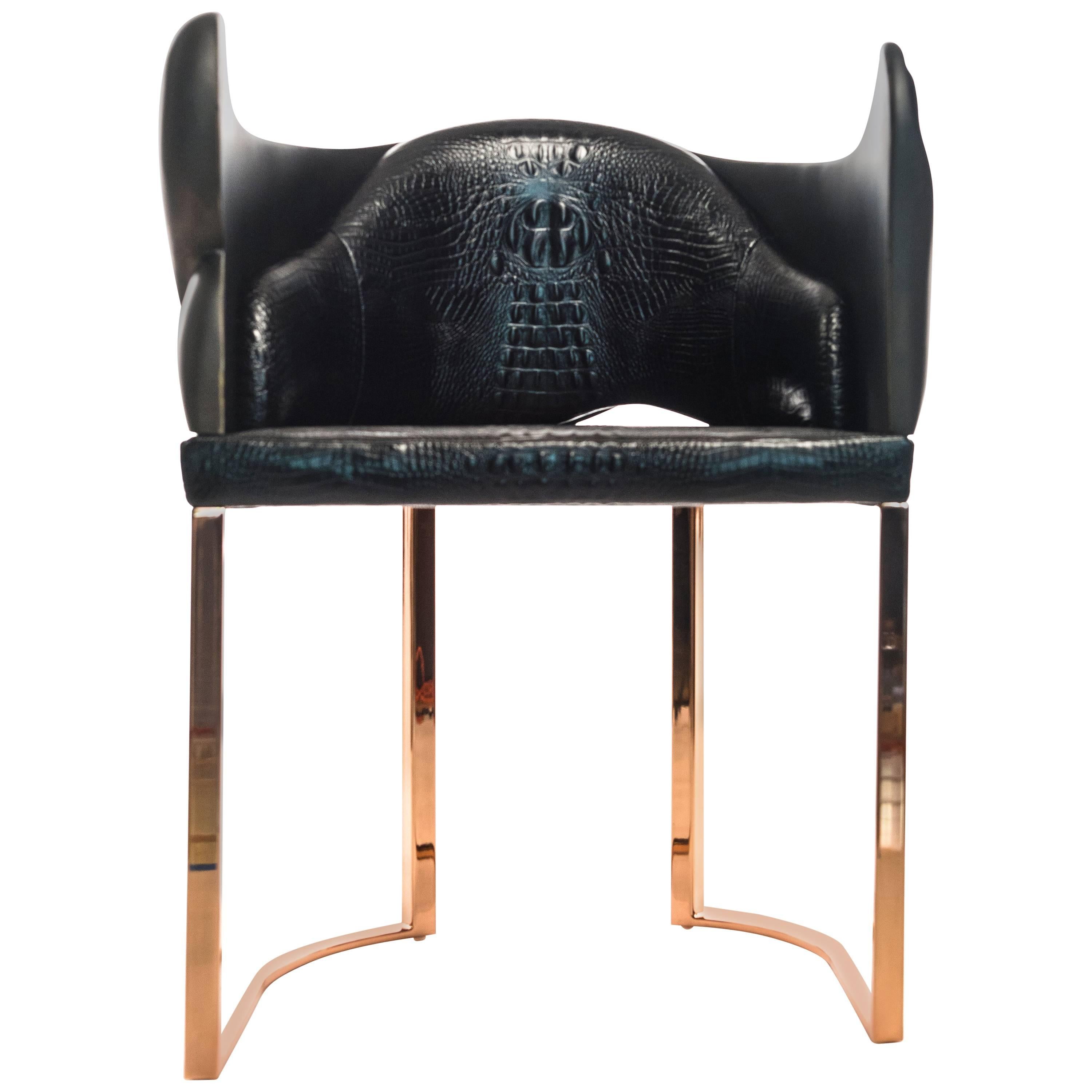 Cuff Chair in Rose Gold, Bronze and Crocodile Leather by Gulla Jónsdóttir For Sale