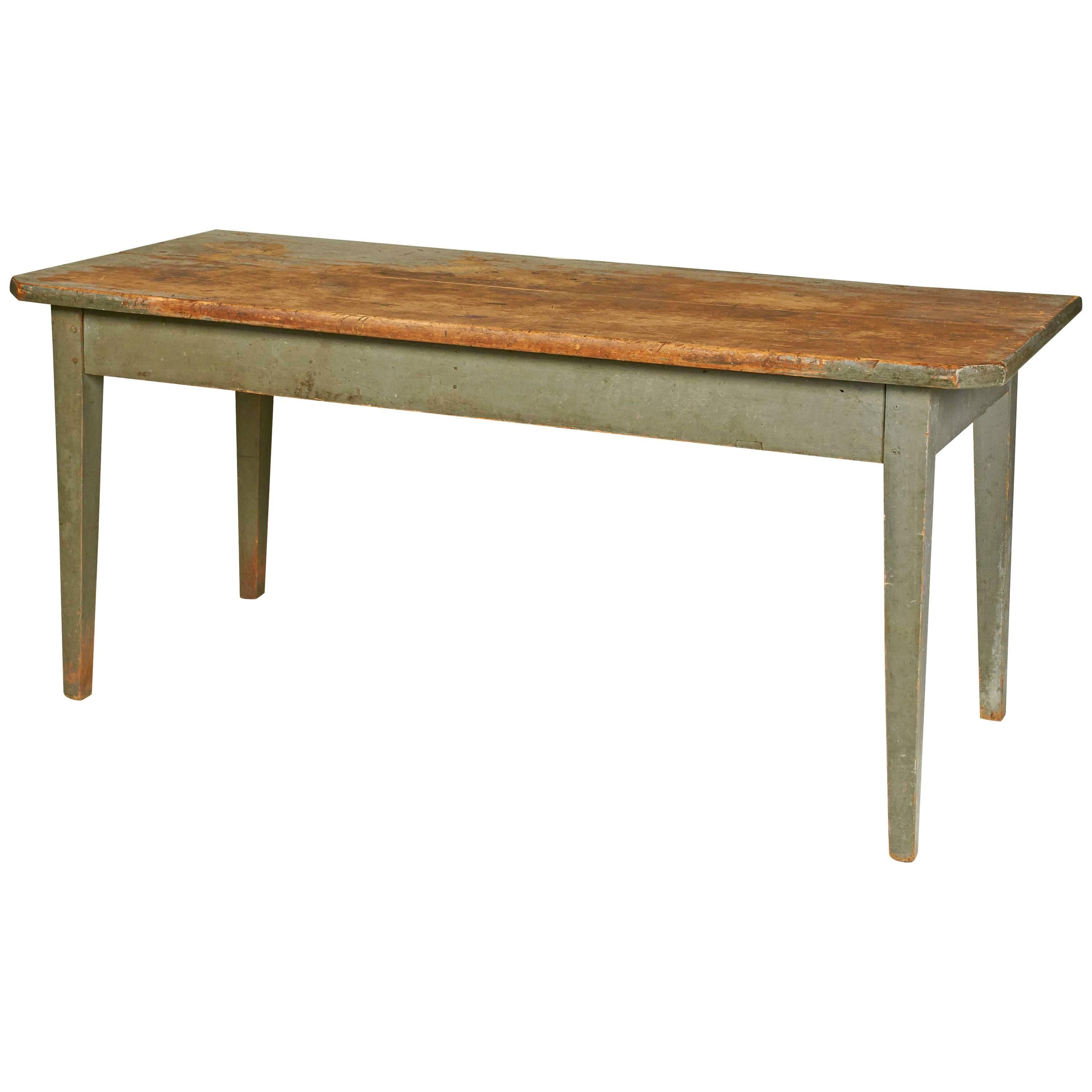 Blue-Grey Painted Pine Farm Table with Scrubbed Top