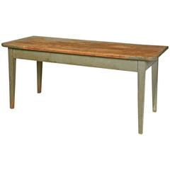 Antique Blue-Grey Painted Pine Farm Table with Scrubbed Top