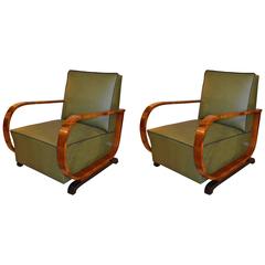20th Century Italian Art Deco Manly Armchairs, Green Leather