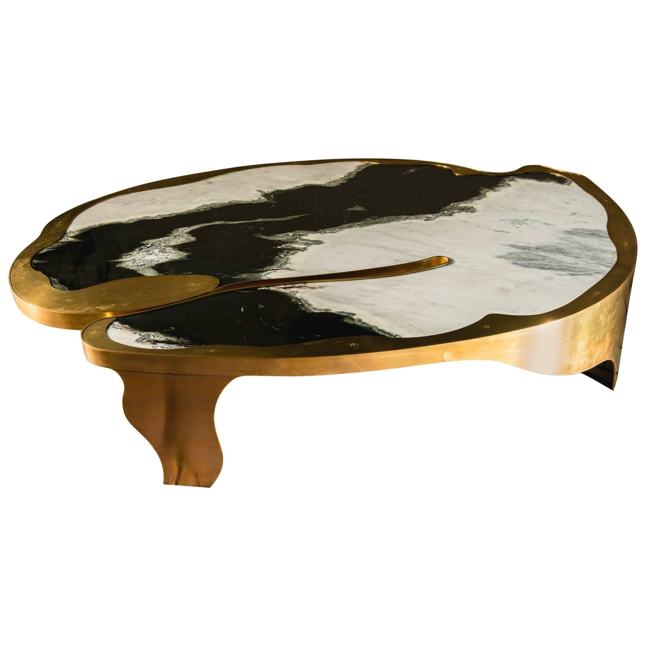 Crater Table in Dalmata Marble and Brass by Gulla Jónsdóttir For Sale