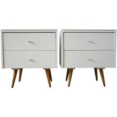 Pair of Paul McCobb Nightstands in White Lacquer with Vitrolite Tops