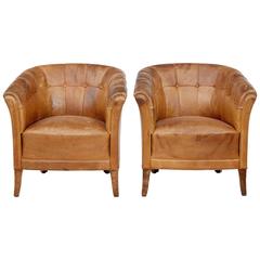 Antique Pair of Art Deco Leather Club Armchairs