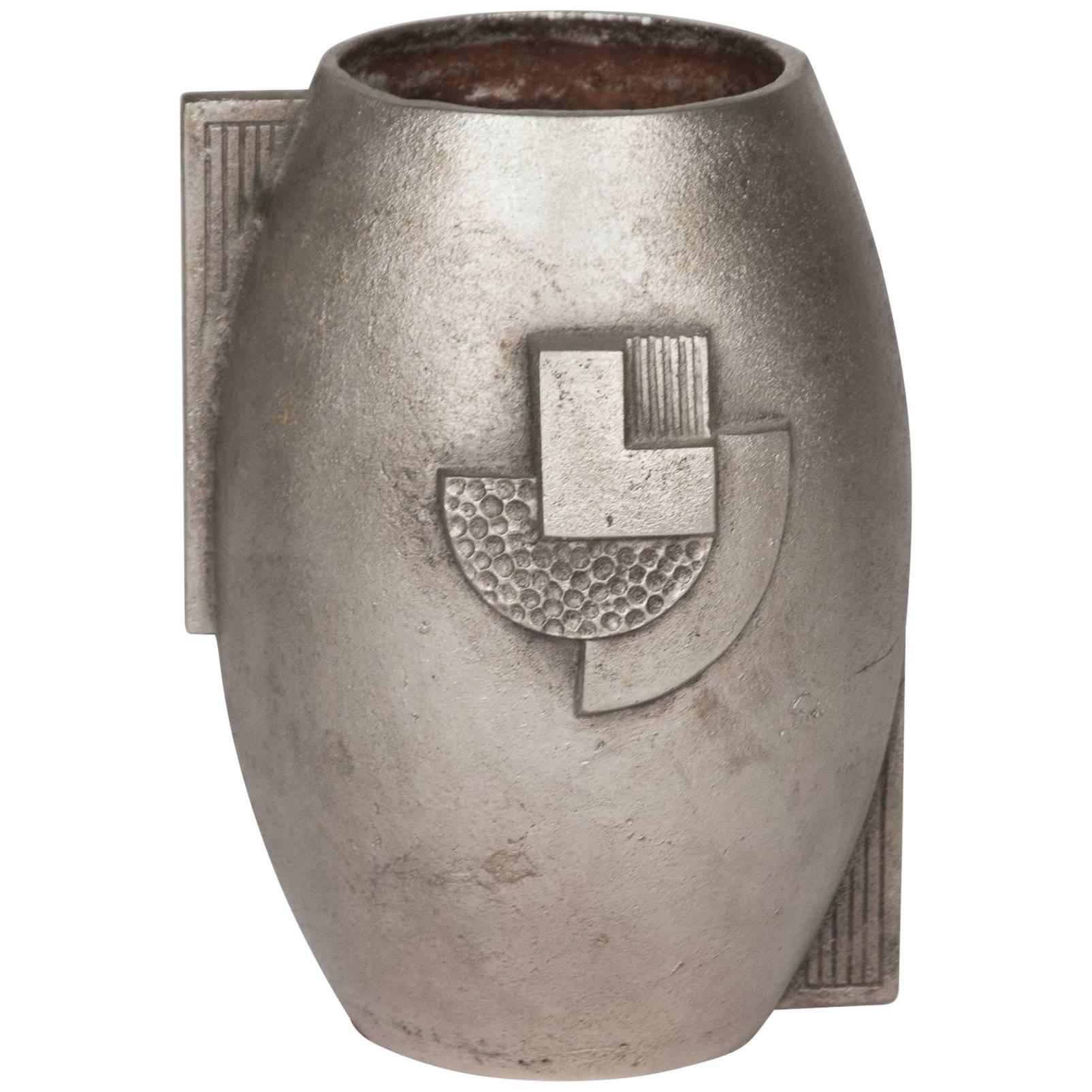 Textured Monel Metal Vase, French, circa 1930 For Sale