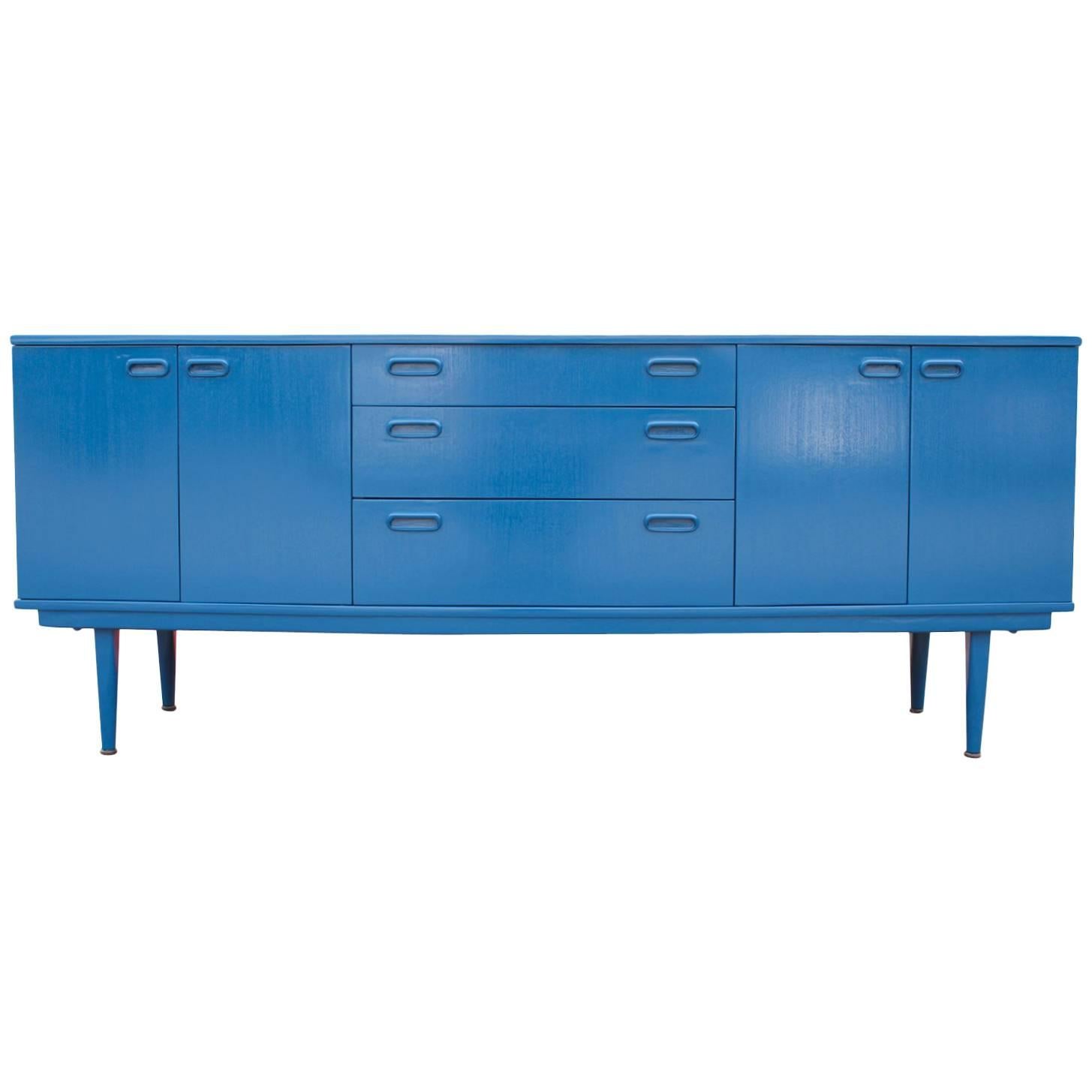 Modern Blue Lacquered ThreeDrawer Sideboard at 1stDibs blue metal