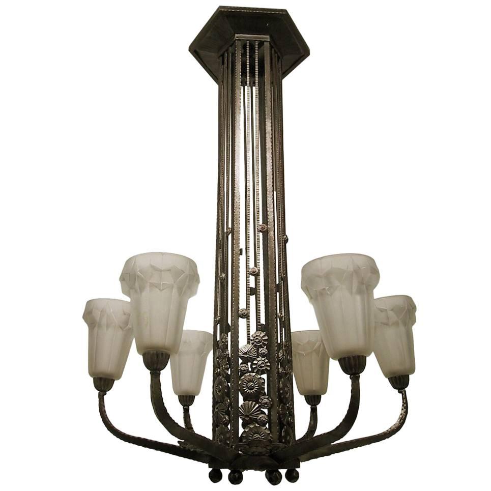 French Art Deco Chandelier Signed by Degue For Sale
