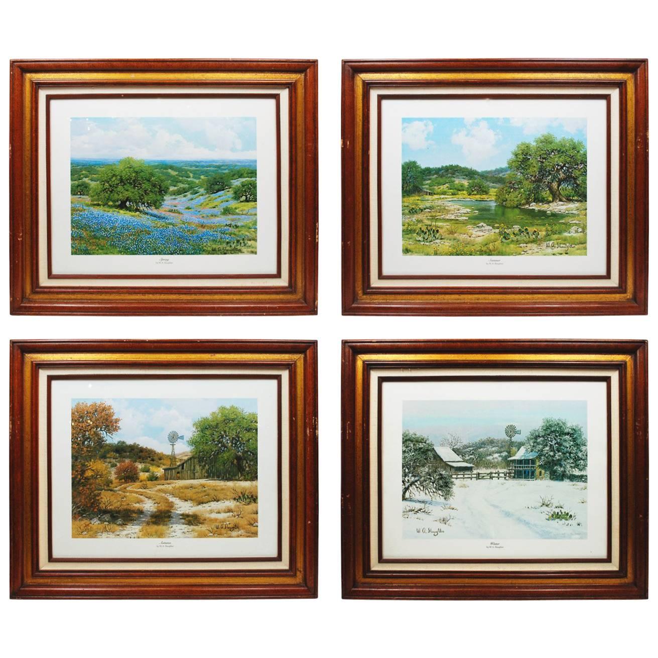 Vintage Set of Four Landscape Prints of Texas Seasons Bluebonnets, Slaughter