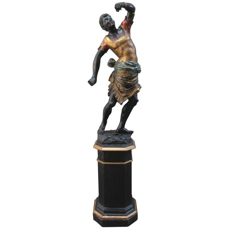 19th Century Italian Blackamoor Statue on Pedestal Base at 1stdibs