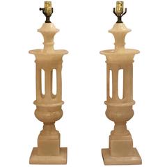 Pair of Italian Carved Alabaster Lamps