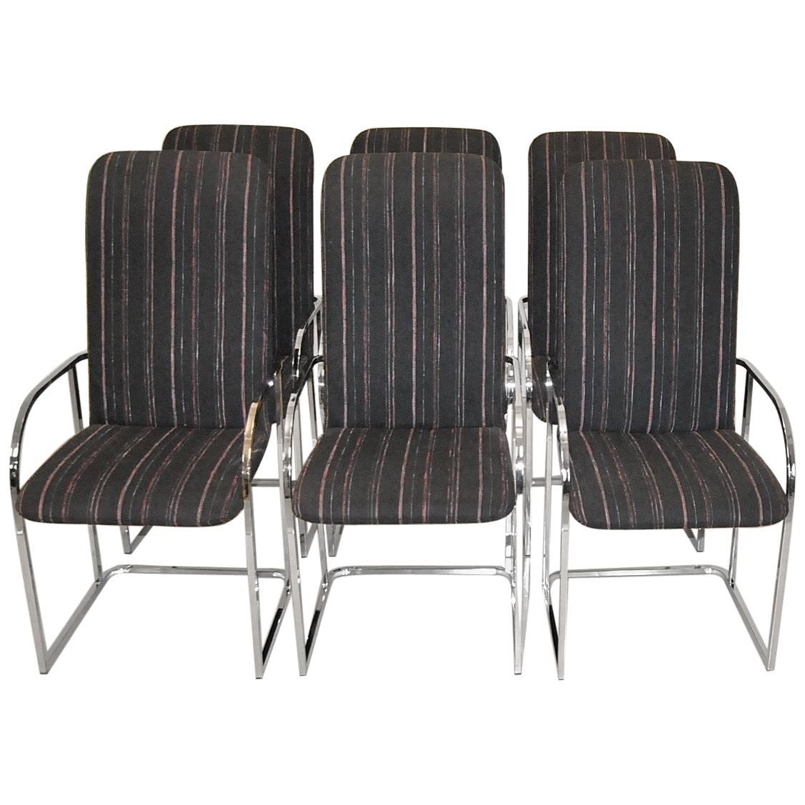 Set of Six Chrome Upholstered Dining Chairs by Design Institute of America