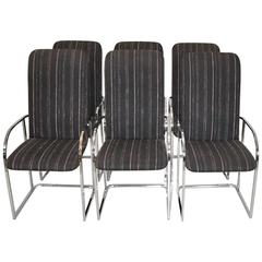 Set of Six Chrome Upholstered Dining Chairs by Design Institute of America 2