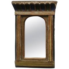 Miroir rectangulaire des années 1950 en argile rouge émaillée signé Les Argonautes Vallauris