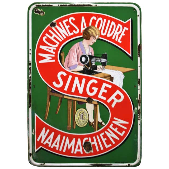 Enamel Sign Singer Sewing Machines, 1938 at 1stDibs