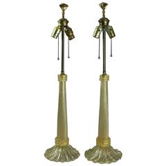 Pair of Modern Gold Venetian Murano Twisted Glass Table Lamp, circa 1950