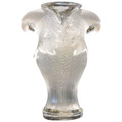 French Art Glass Macaw Vase by Lalique, France, Limited Edition 59 / 99