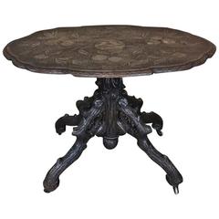 19th Century Black Forest Hand-Carved Oval End Table