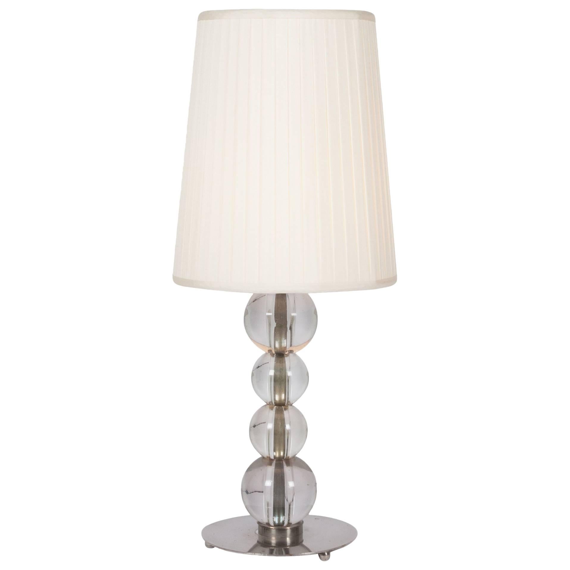 Jacques Adnet Attrib. Stacked Glass Ball Table Lamp, French, 1930s For Sale