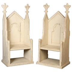 Antique Pair of Gothic Revival Painted Hall Chairs