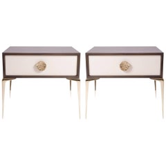Colette Brass Nightstands in Ebony and Ivory by Montage, Pair
