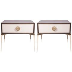 Colette Brass Nightstands in Ebony and Ivory by Montage, Pair 5