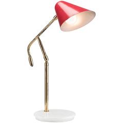 Vintage Brass and Red Lacquer Table Lamp, circa 1960