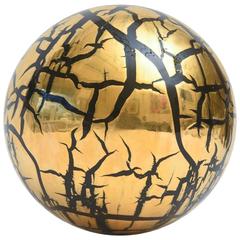 Signed Larry Lubow Gold-Plated Ceramic Ball Sphere Sculpture