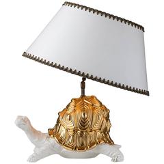 Ornate Porcelain Tortoise Lamp, circa 1970