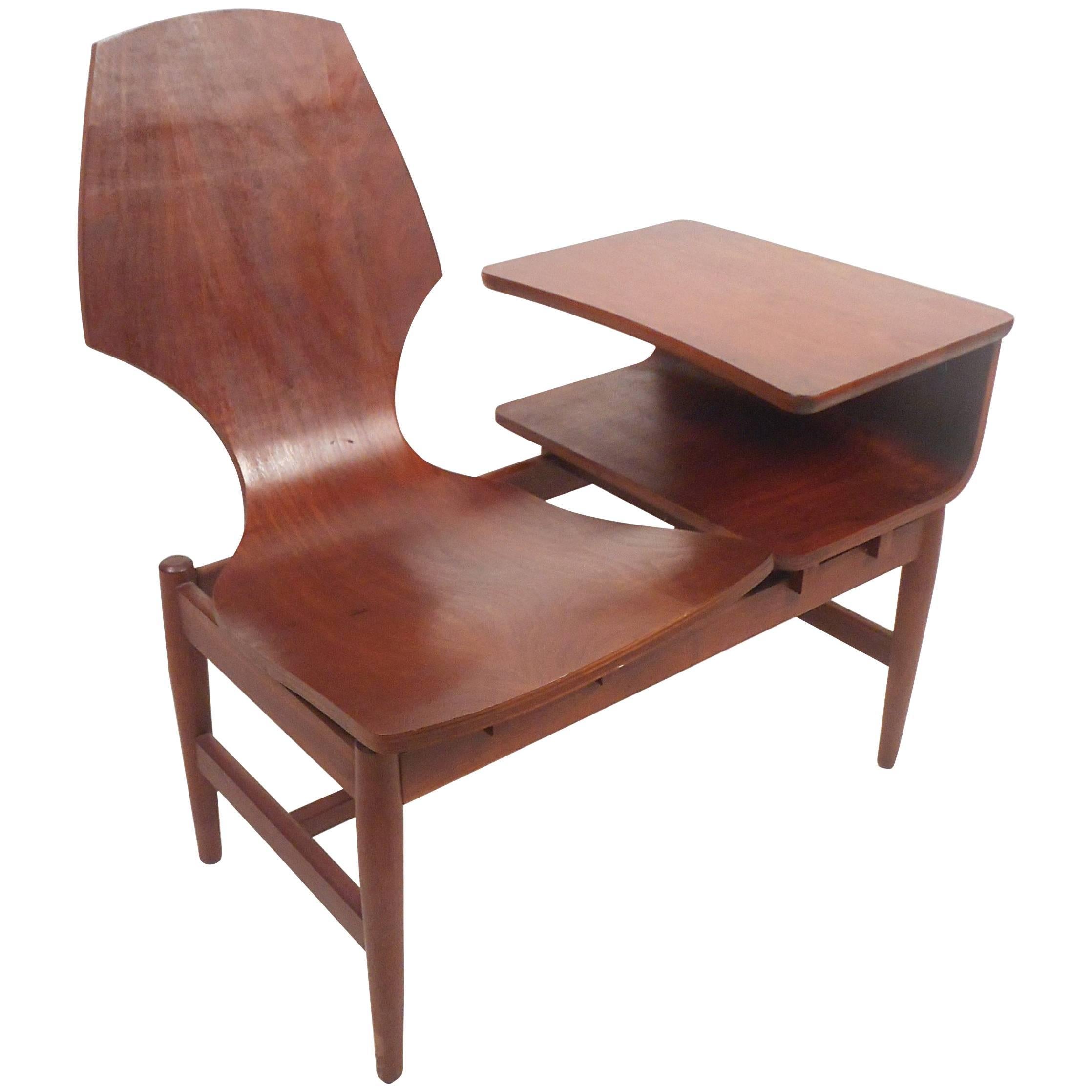 Mid Century Modern Scandinavian Rosewood Telephone Table and Side Chair
