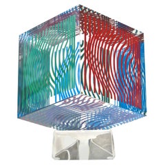 Victor Vasarely Op Art Acrylic Cube Sculpture Vintage Desk Accessory