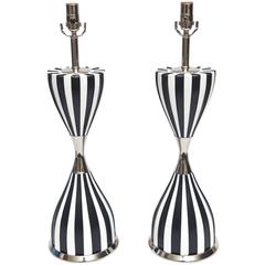 Pair of Mid-Century Sculptural Ceramic and Nickel Silver Lamps 3
